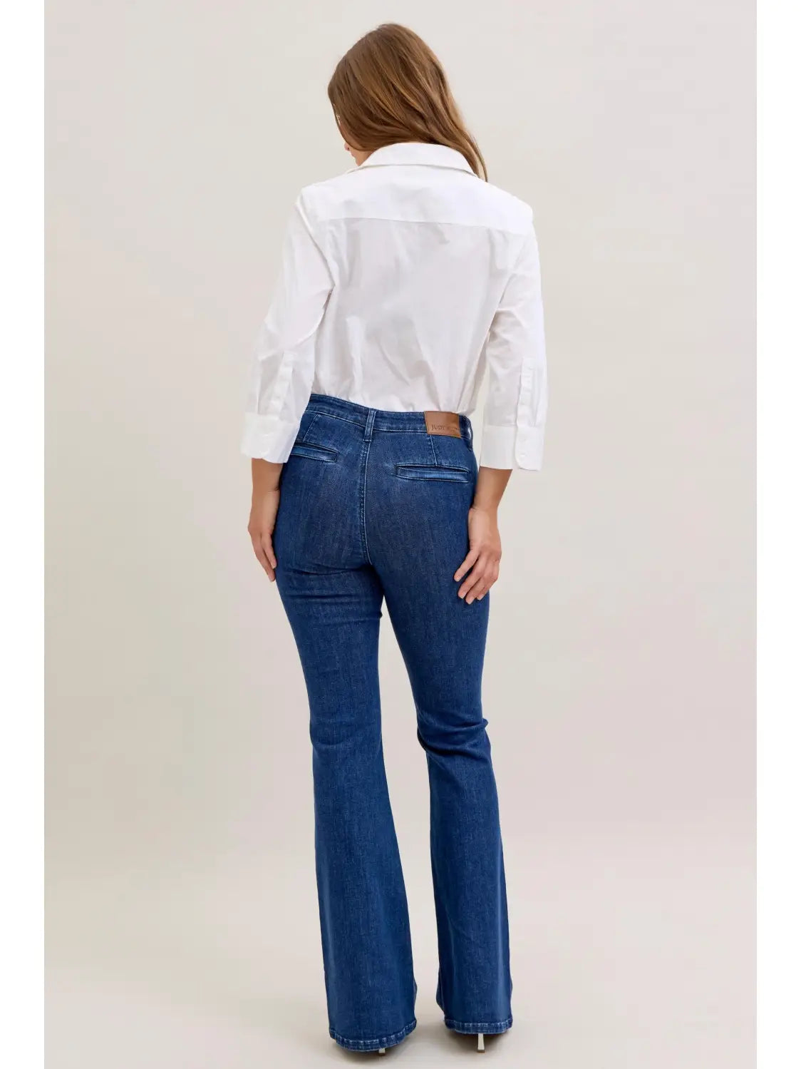 Judy Blue HW Dark Wash Flare with Patch Pockets