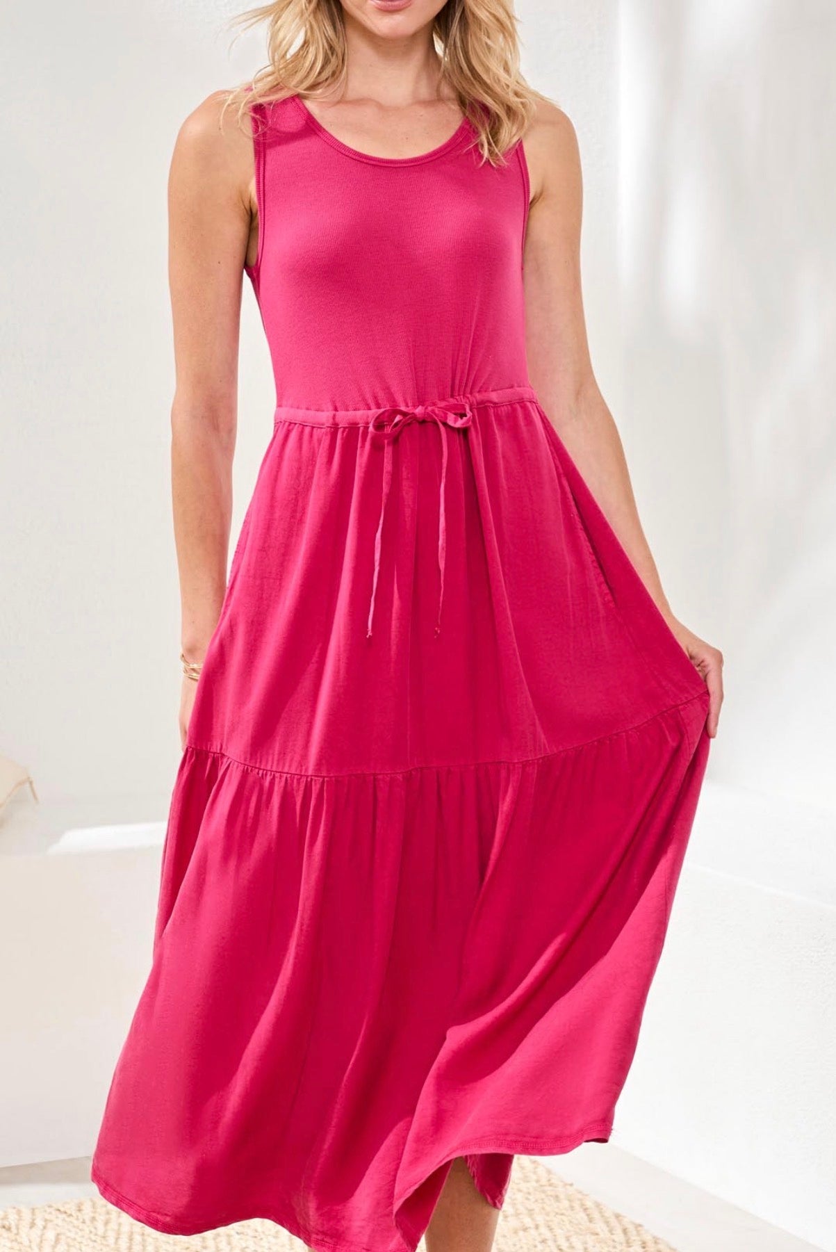 Tribal Mixmedia Sleeveless Boat Neck Maxi Dress-Gardinia