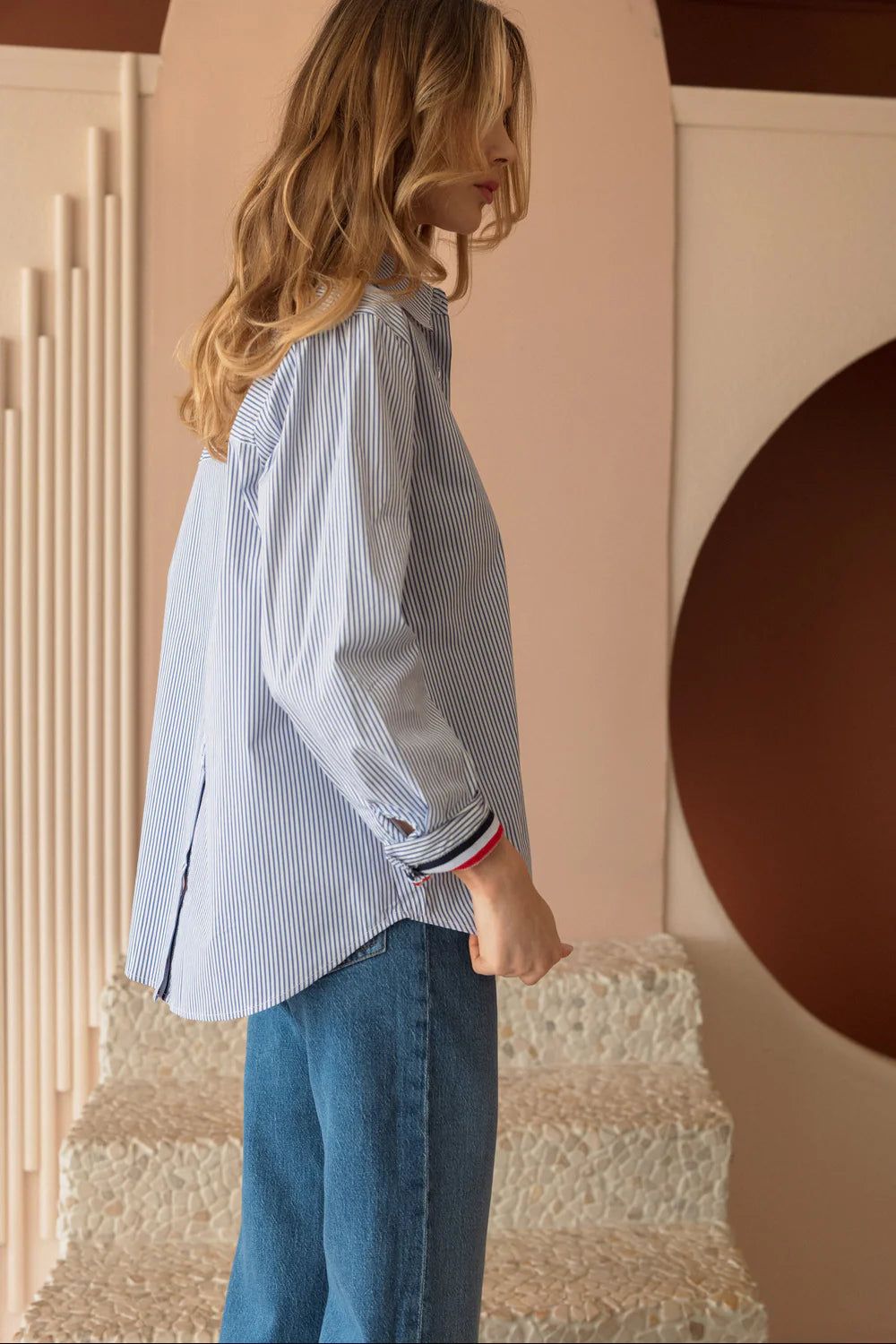 Jasmine Coton Pinstripe Red Detail Shirt