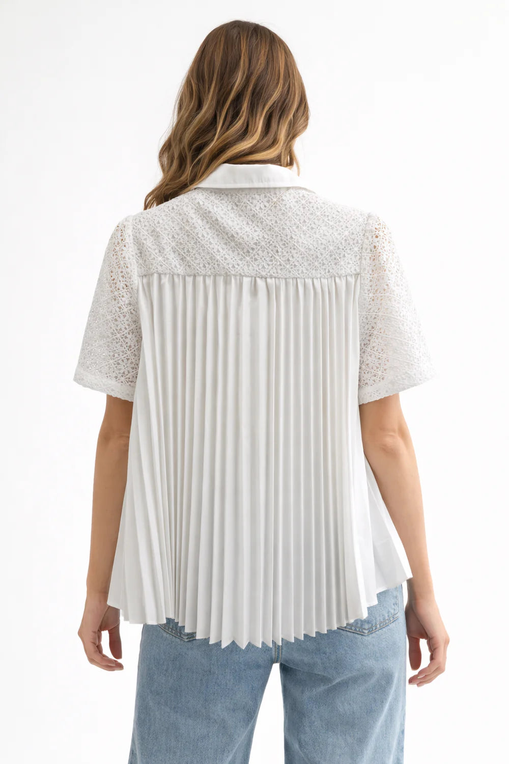 Cora Black Lace Back Pleated Top