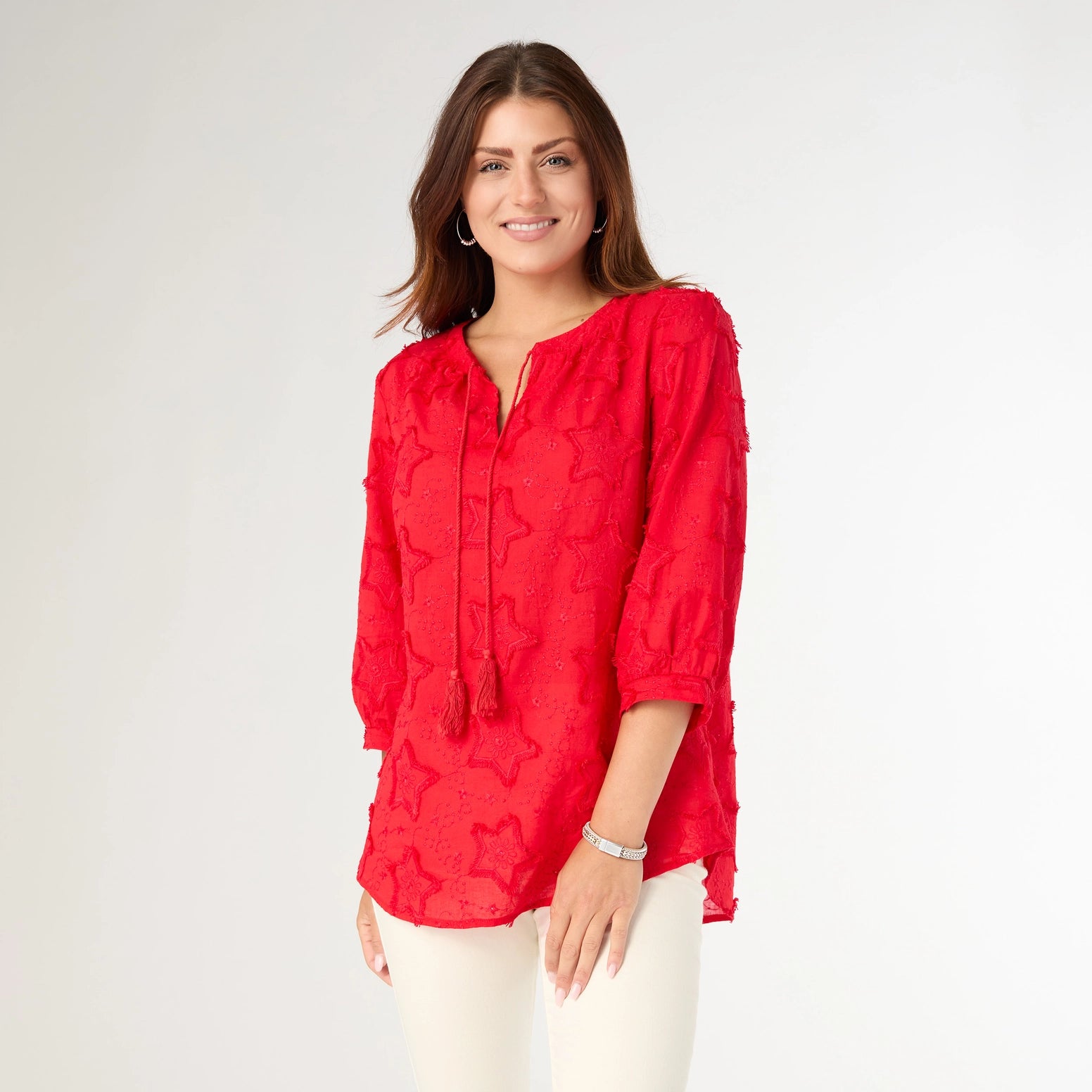 Hattie Vneck Top with Embroidered Stars