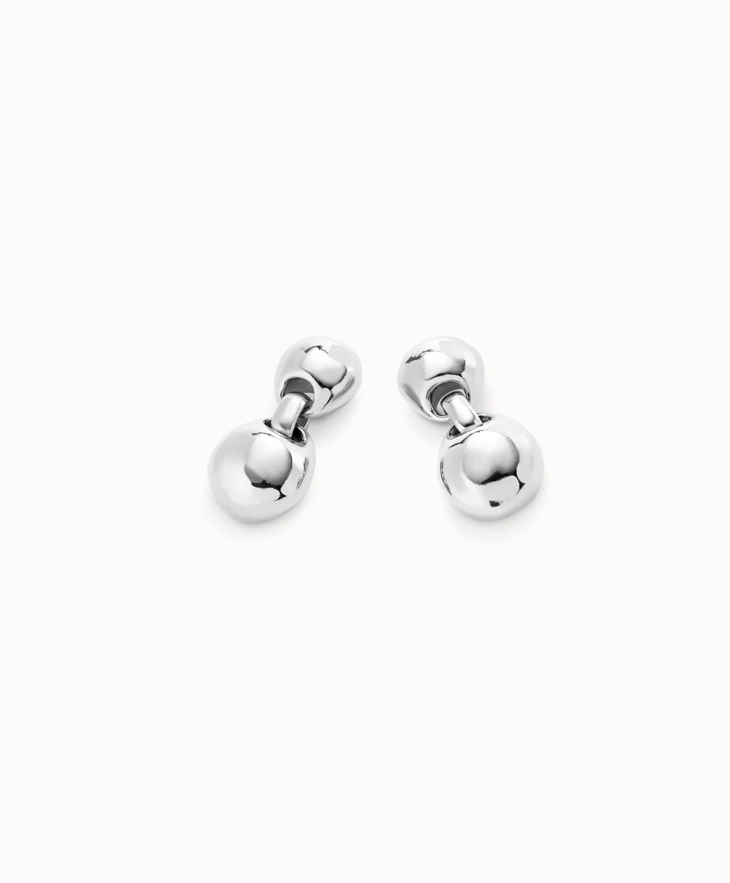 Uno de 50 Double Bead Sterling Silver-Plated Drop Earrings, Intrepida Collection