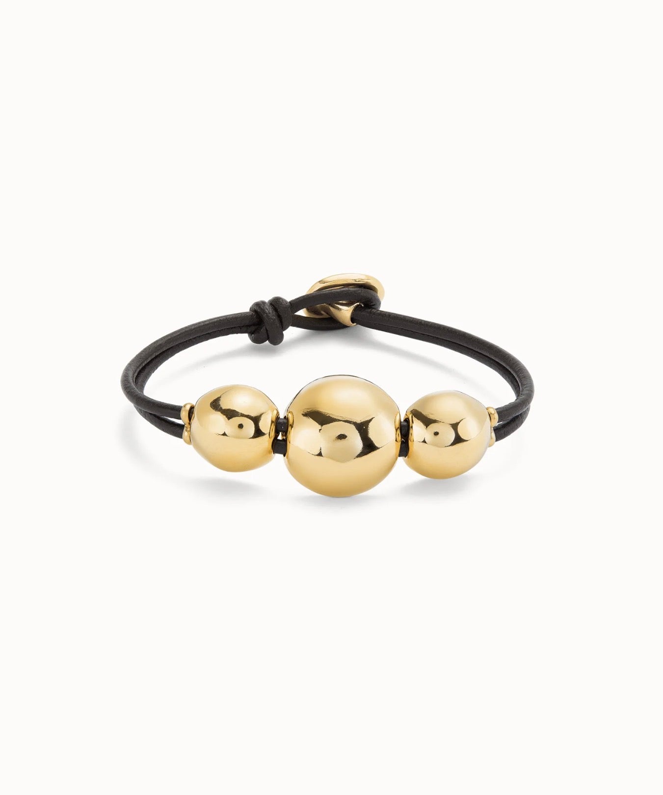 Uno de 50 18K Gold-Plated Beaded Leather Bracelet, Three Bubble Design