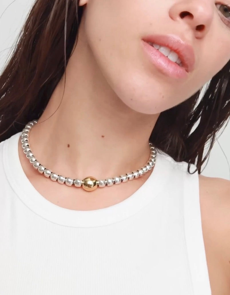 Uno de 50 Sterling Silver-Plated & 18k Gold-Plated Beaded Necklace, Graduated Bubble Design, 16-18 in