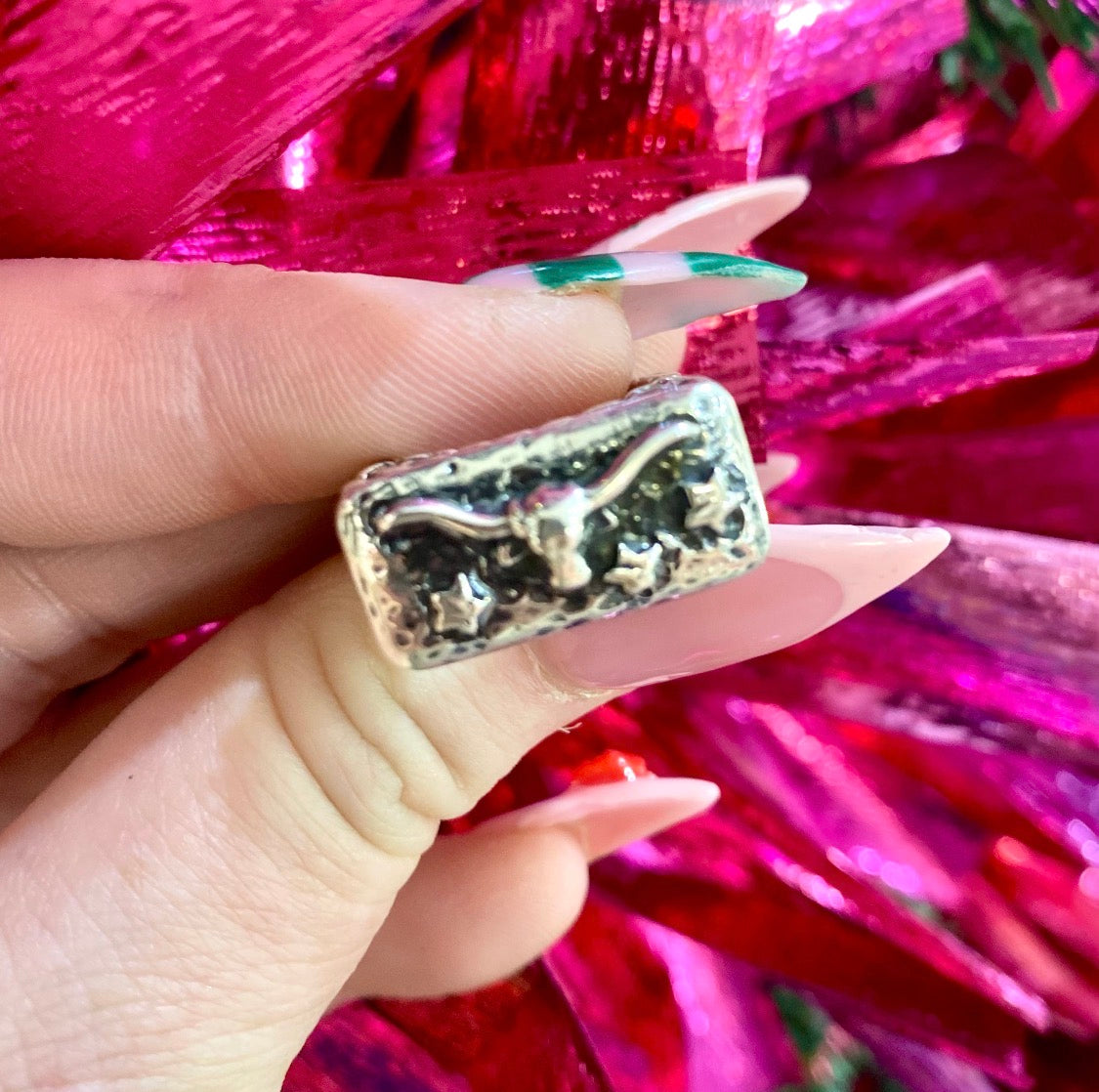 Dian Malouf Sterling Longhorn Ring with Stars RS7278