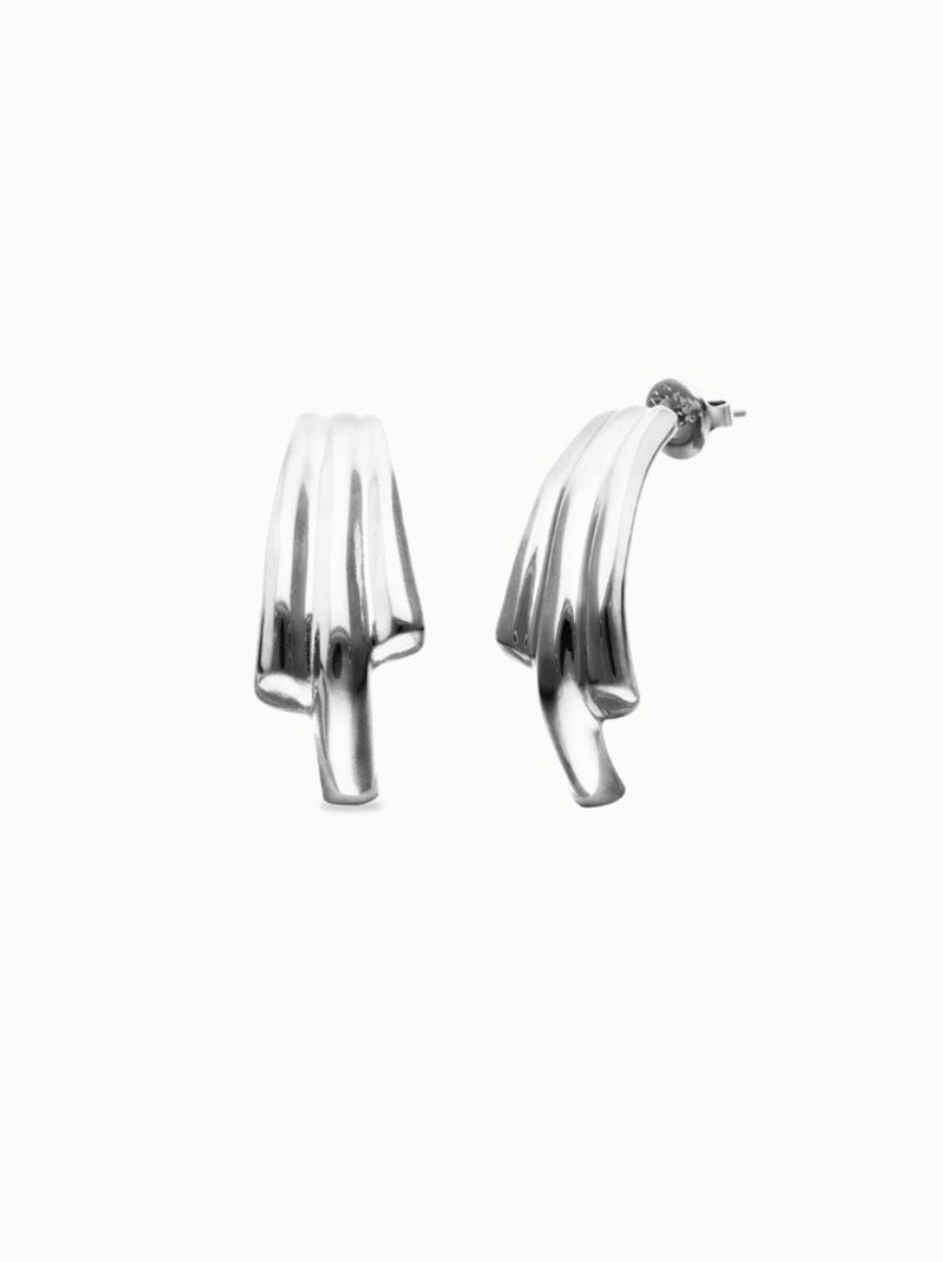 Uno de 50 Stud Earrings With Elongated Organic Shapes Silver