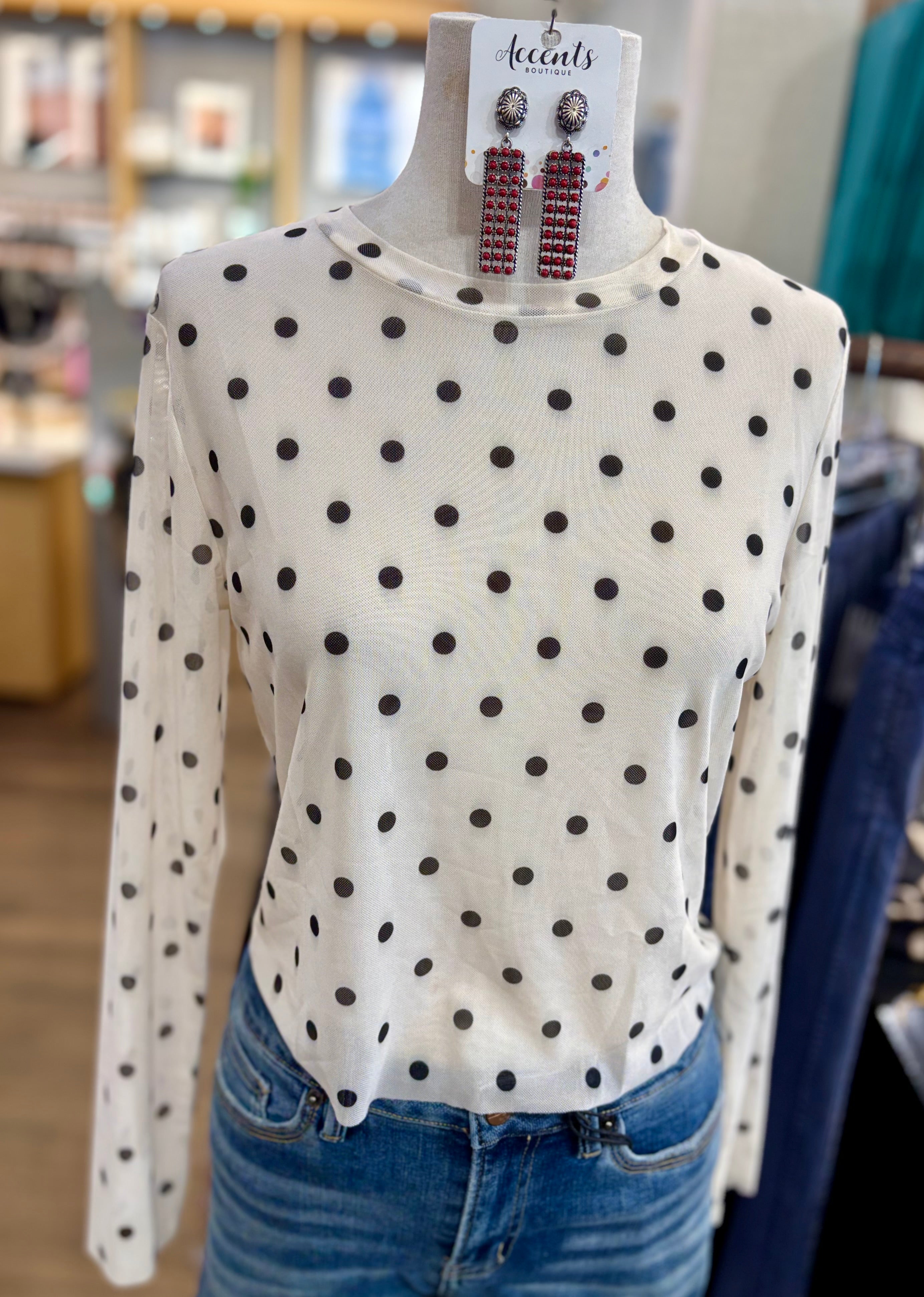 Black Polka Dot Mesh Top