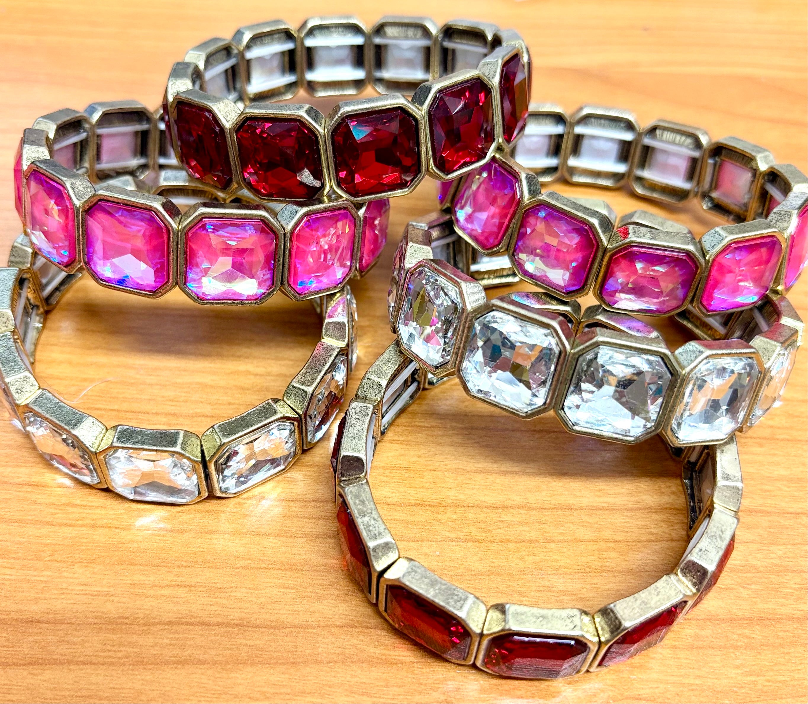 Gold Tone Crystal Stretch Bracelets
