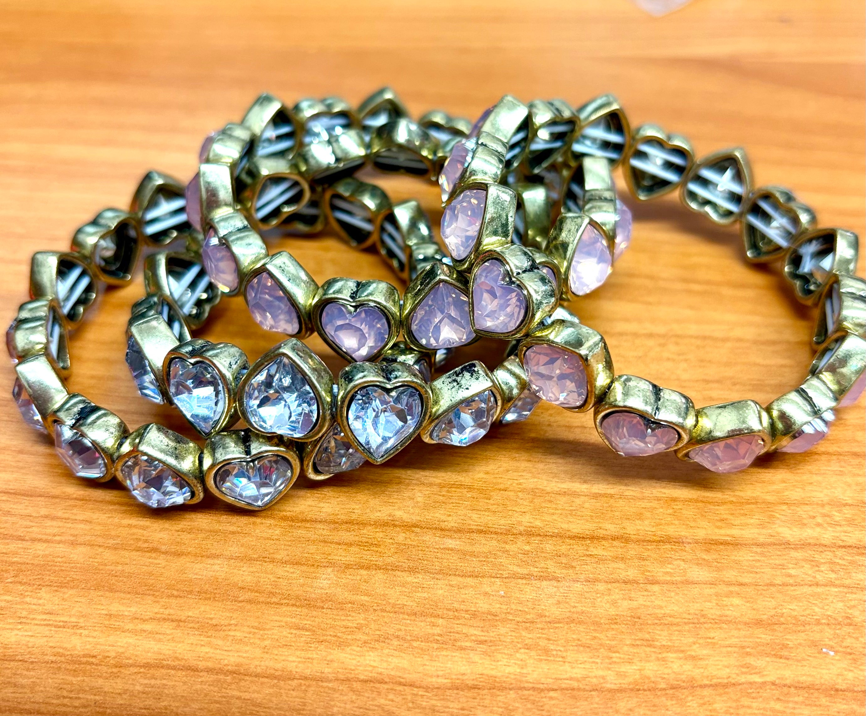 Gold Tone Crystal Heart Stretch Bracelet