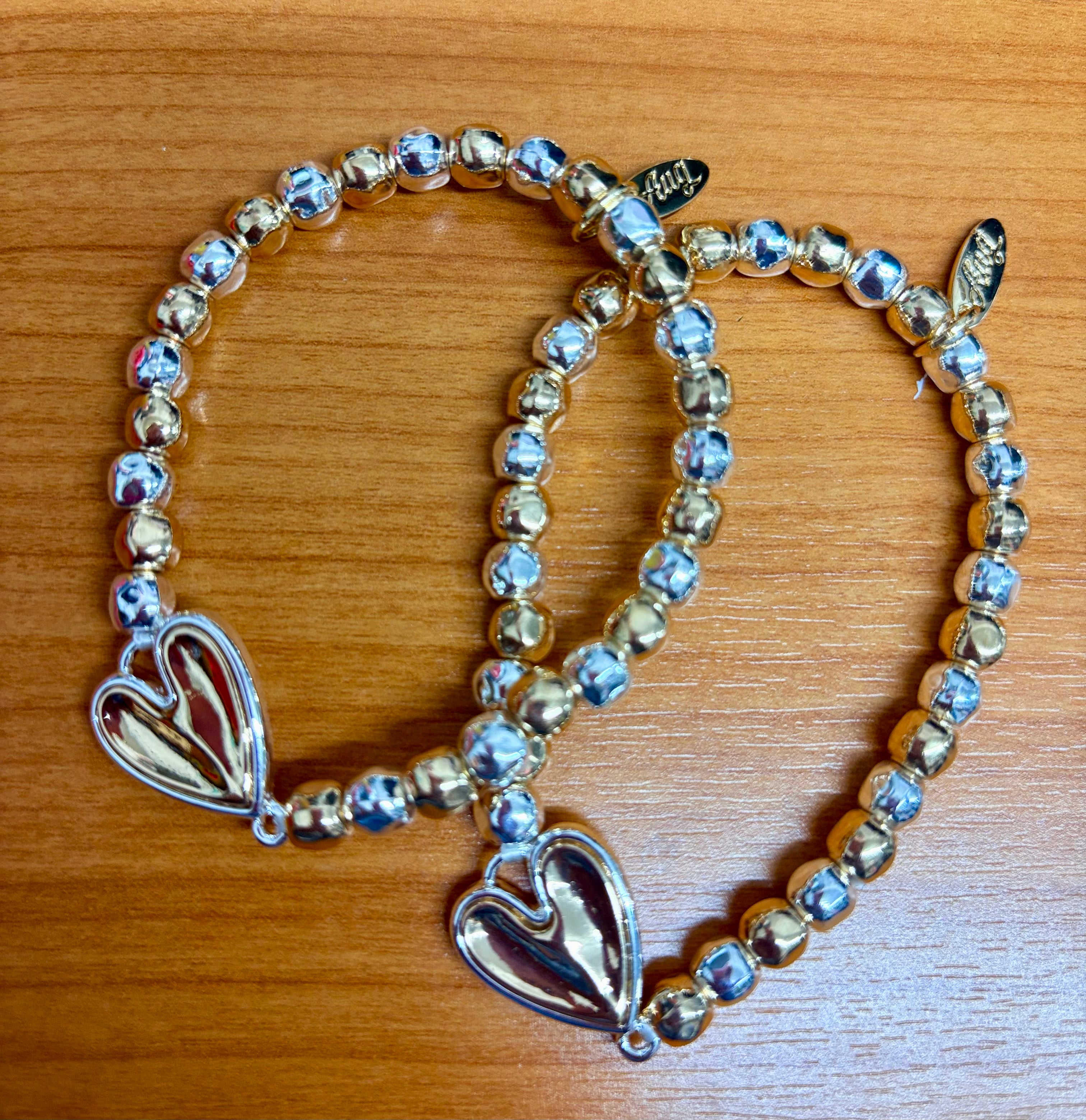 Dual Tone Heart Stretch Bracelet