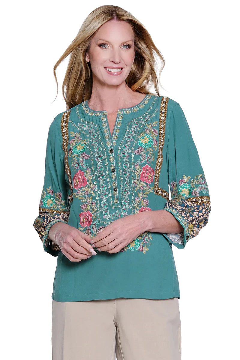 John Mark Green Floral Woven Embroidered Tunic