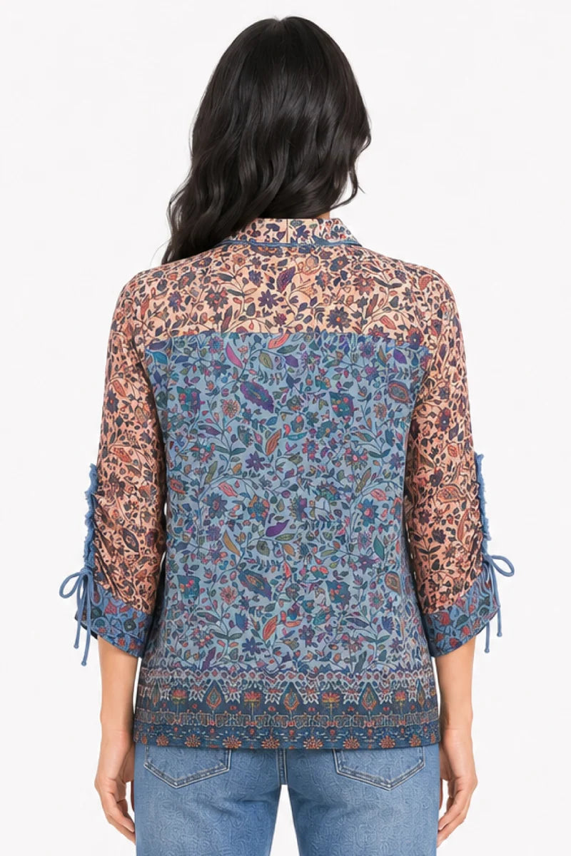John Mark Floral Multi Mixed Print Cinch Blouse - Missy