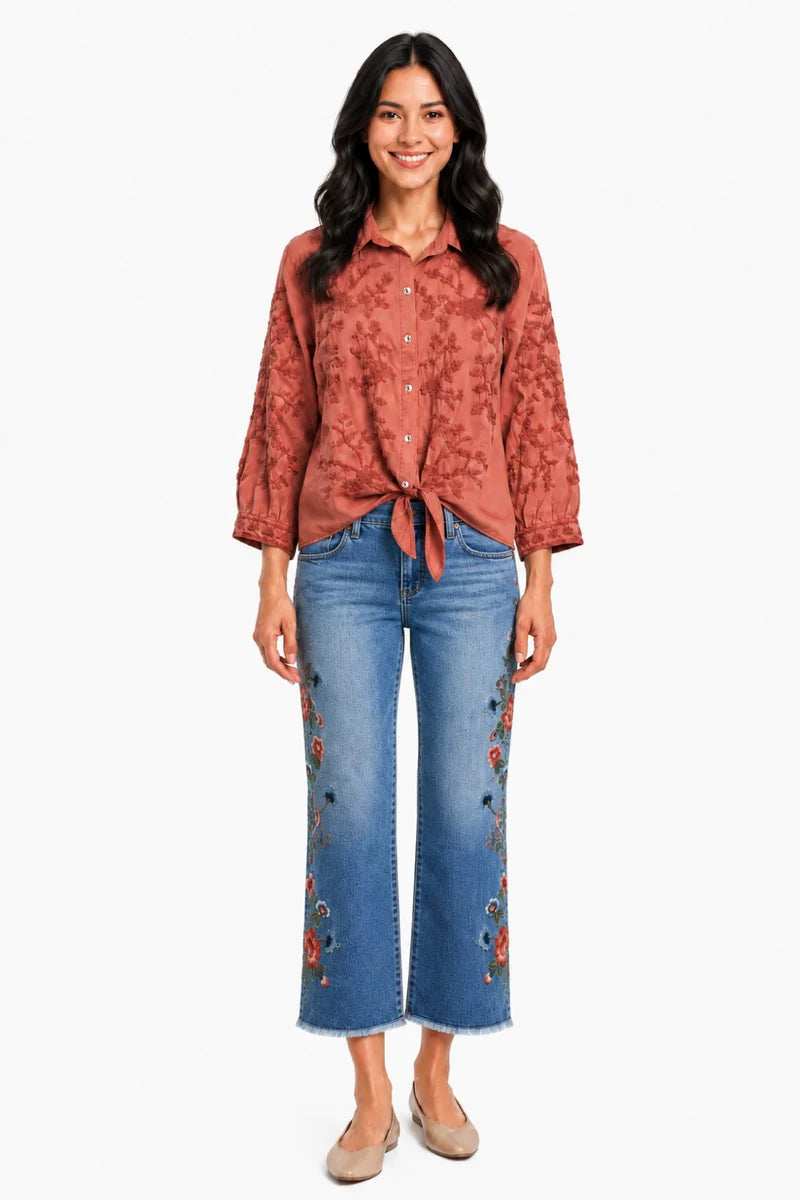 John Mark Denim Embroidered 5-Pocket Denim Jean - Missy