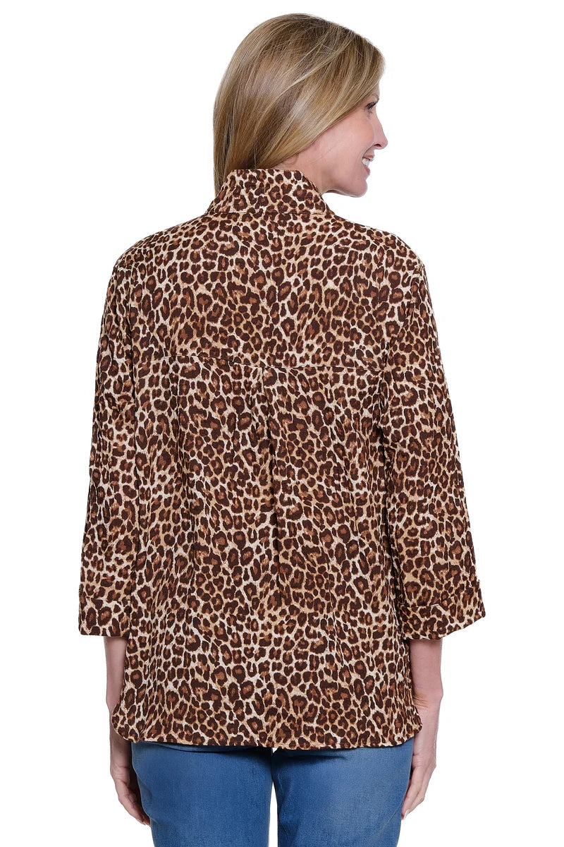 John Mark Cheetah Print 3/4 Sleeve Button Down Top
