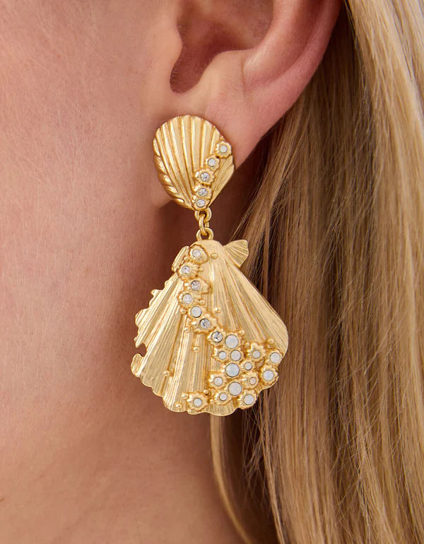 Spartina Scallop Shell Earrings White Opal