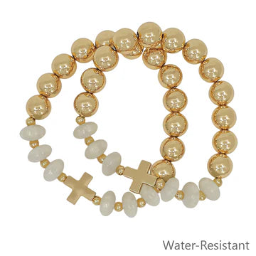 Crystals & Gold Cross Stretch Bracelet Set