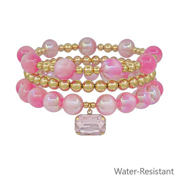 Square Crystal Charm Stretch Bracelets