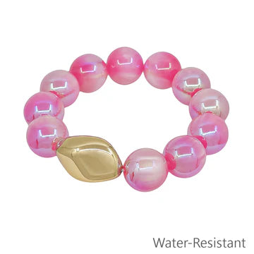 Chunky Colored & Gold Beaded Stretch Bracelet