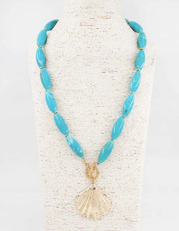 Gold Shell Turquoise Beaded Necklace