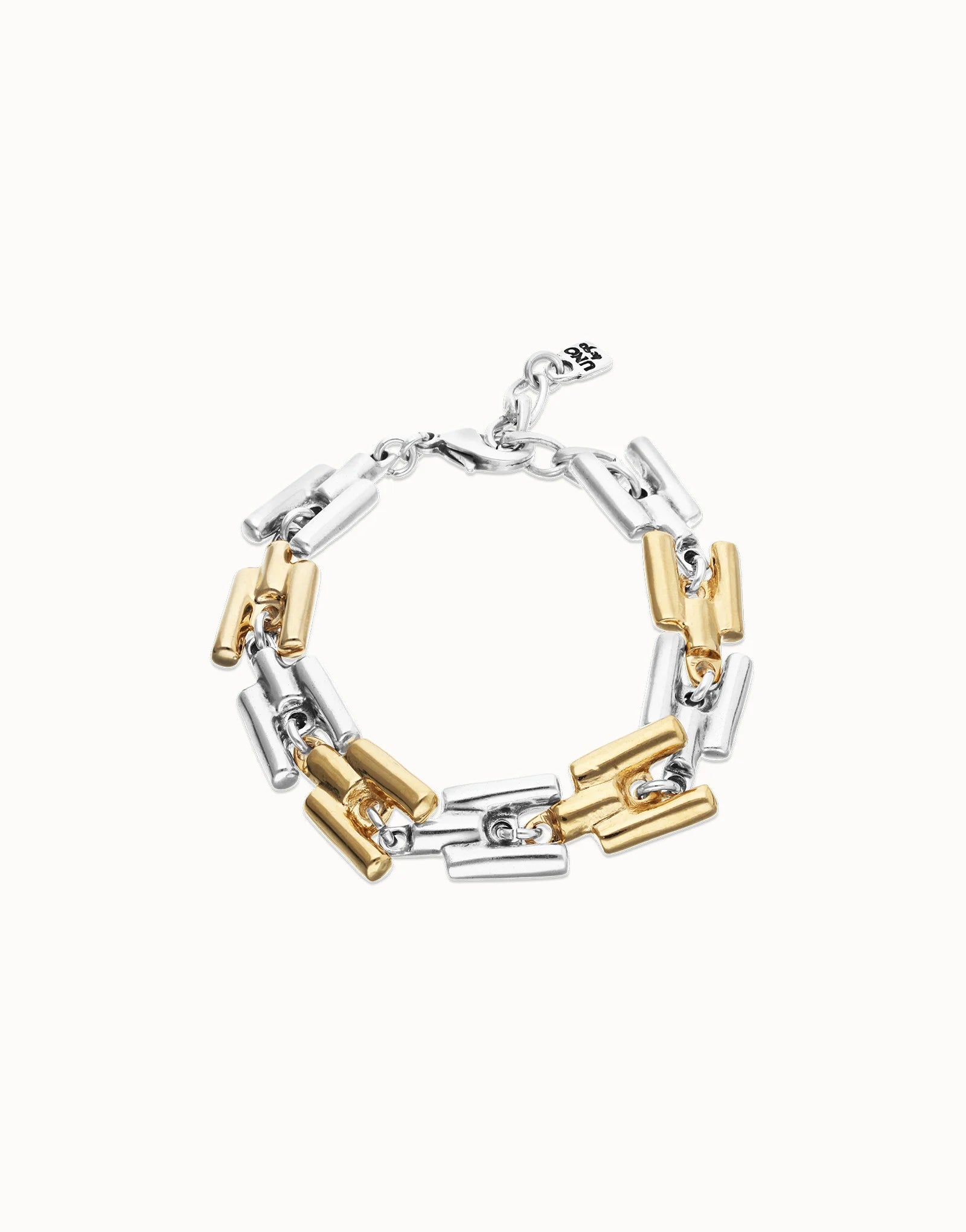 Uno de 50 Gold and Silver Square links chain bracelet