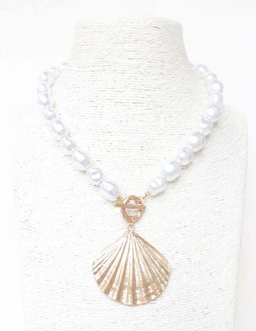 Gold Freshwater Pearl Shell Necklace