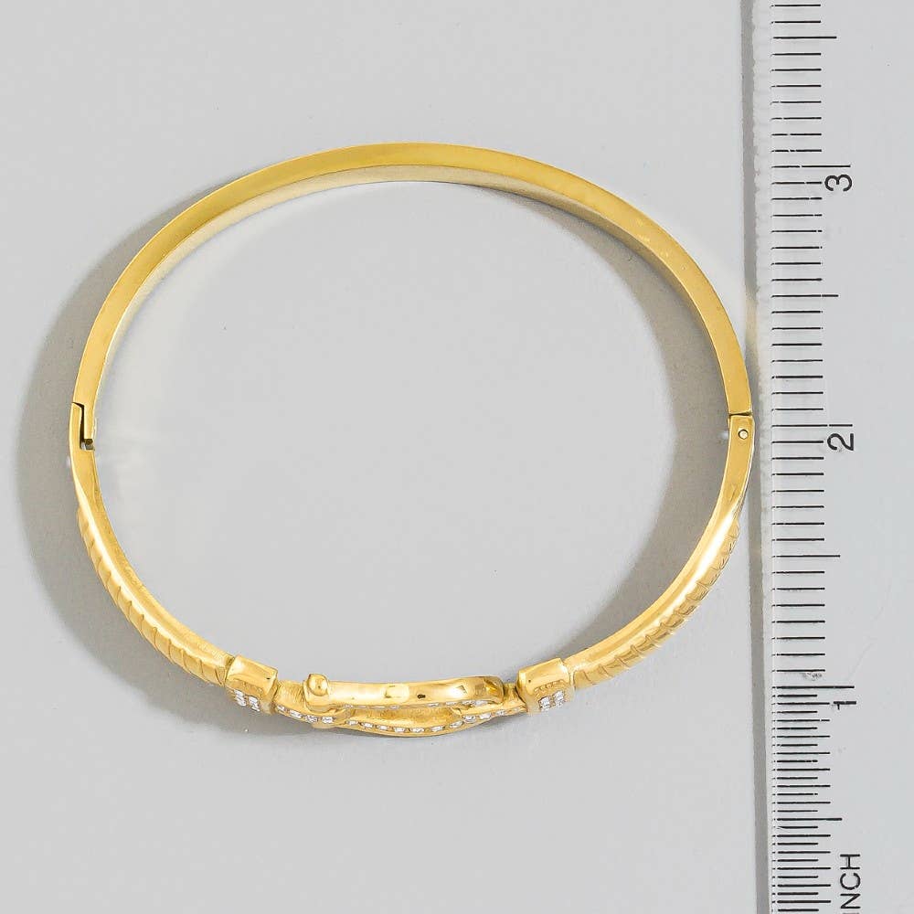 Stainless Steel Pave Horseshoe Bangle Bracelet