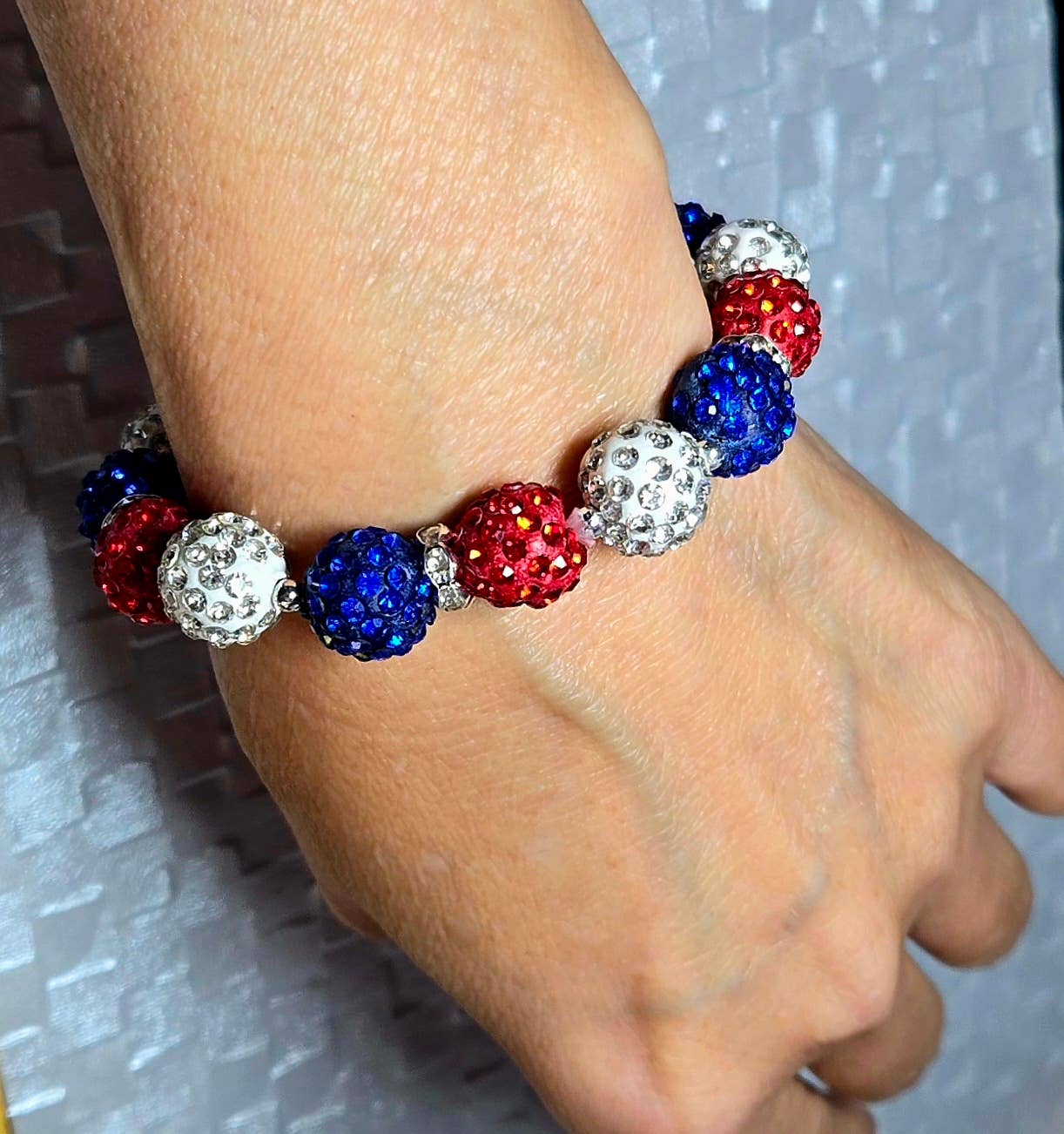4th of July Red White Blue SPARKLE Beaded Stretch Bracelet
