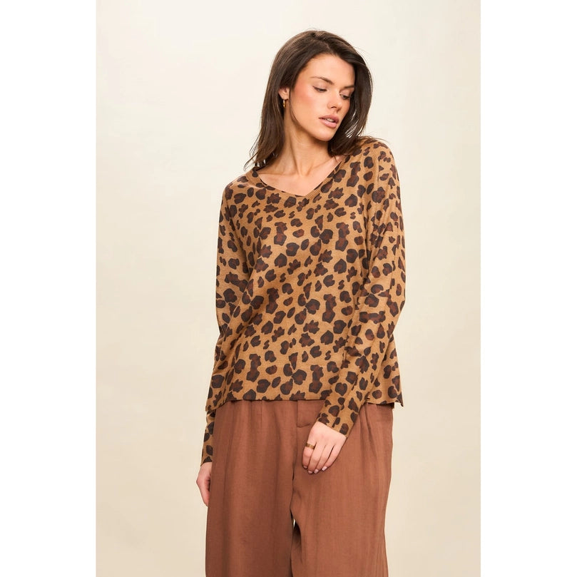 Leopard Lightweight Vneck Pullover Sweater