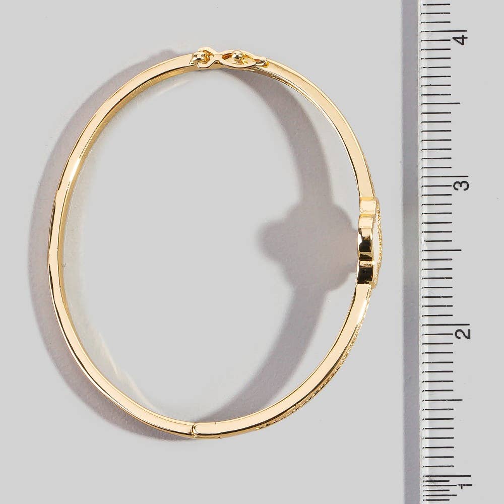 Gold Dipped Cz Mother Of Pearl Clover Hinge Bangle Bracelet