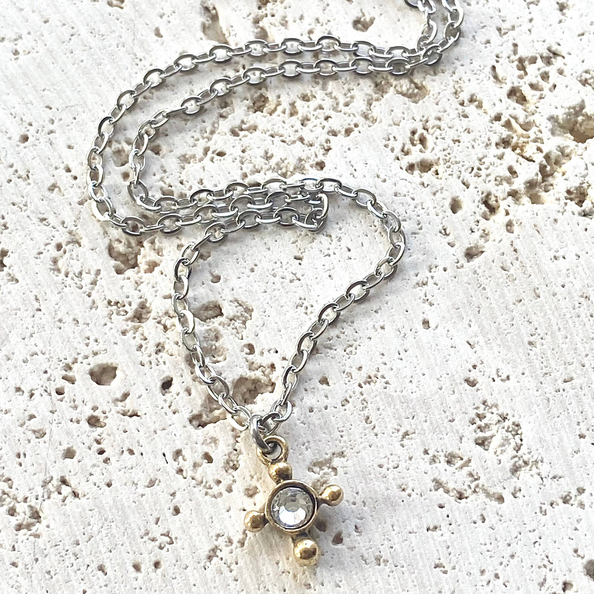 Mixed Metal Crystal Cross Necklace
