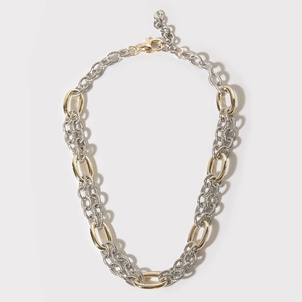 Layered Two-Tone Oval Link Chain Necklace