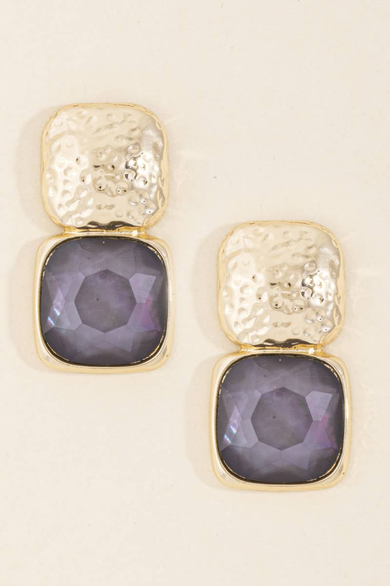 Hammered Oversized Stone Drop Earrings