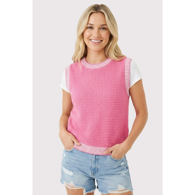 Pink Textured Sleeveless Sweater