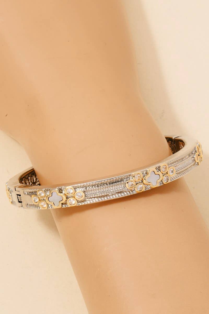 Gold Plated 2 Tone Intricate Hinge Bangle Bracelet