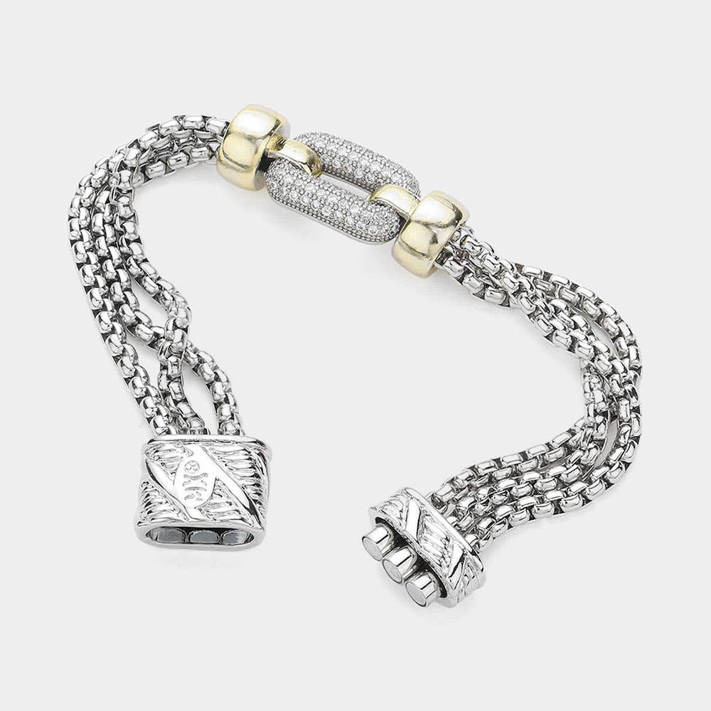 CZ Stone Paved Open Oval Pointed Magnetic Bracelet
