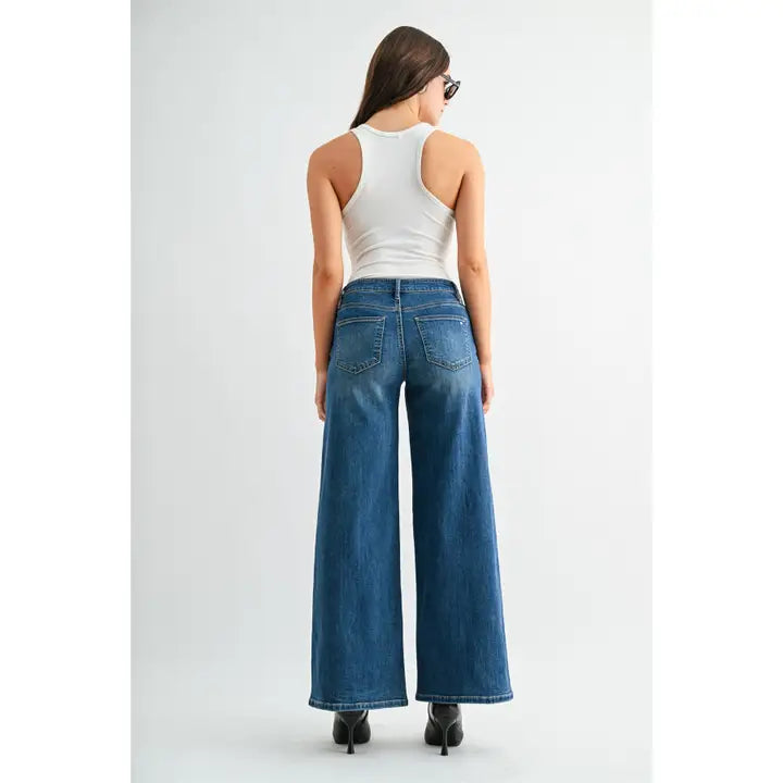 Mid-Rise Wide Side Panel Jeans