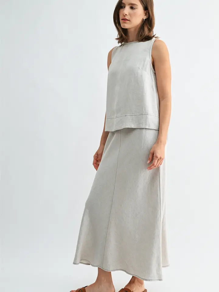 Linen Pleated Tank Skirt Set