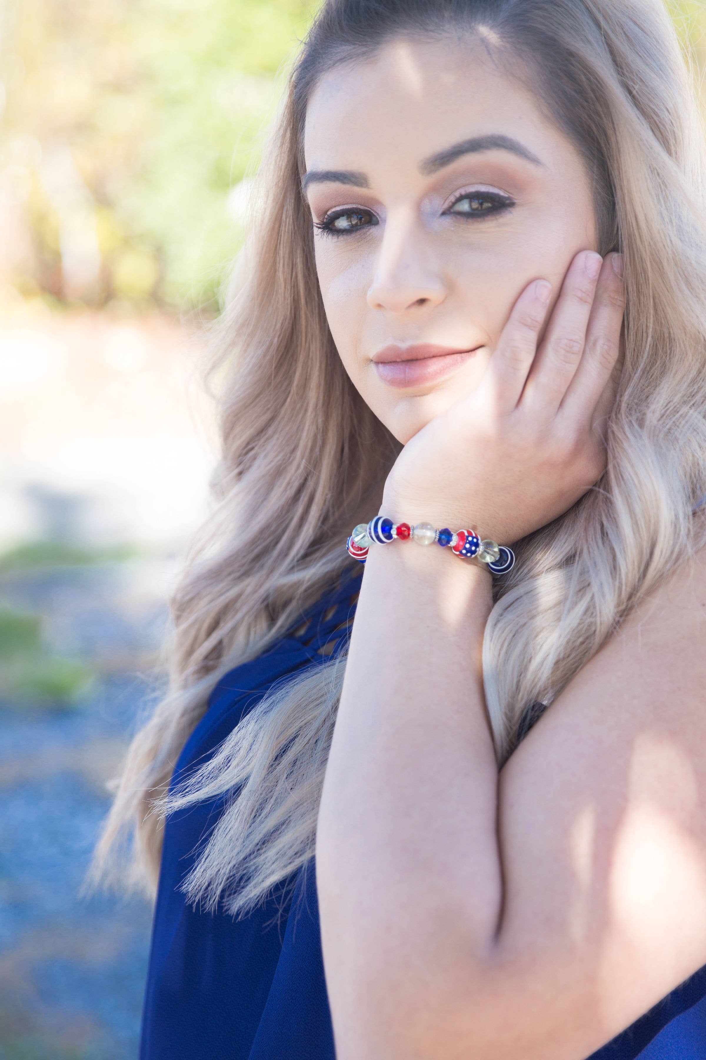 American Flag Patriotic Bracelet, 4th of July Gift for Women