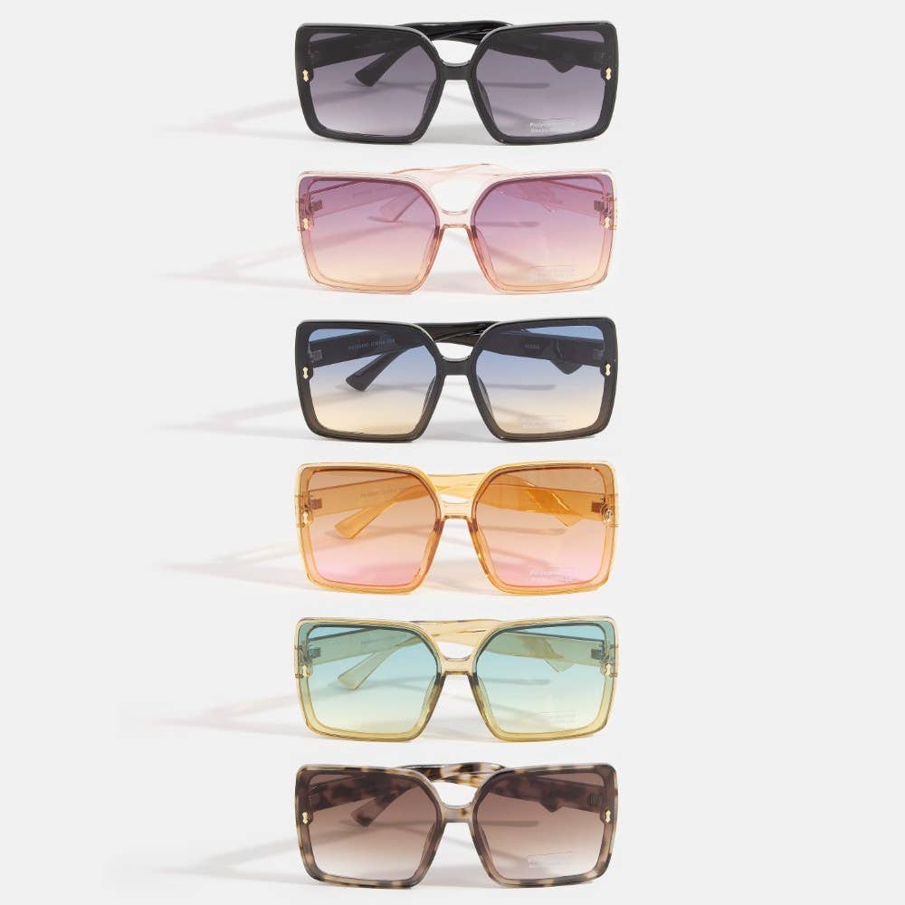 Oversized Square Sunglasses With Gold Corner Charm