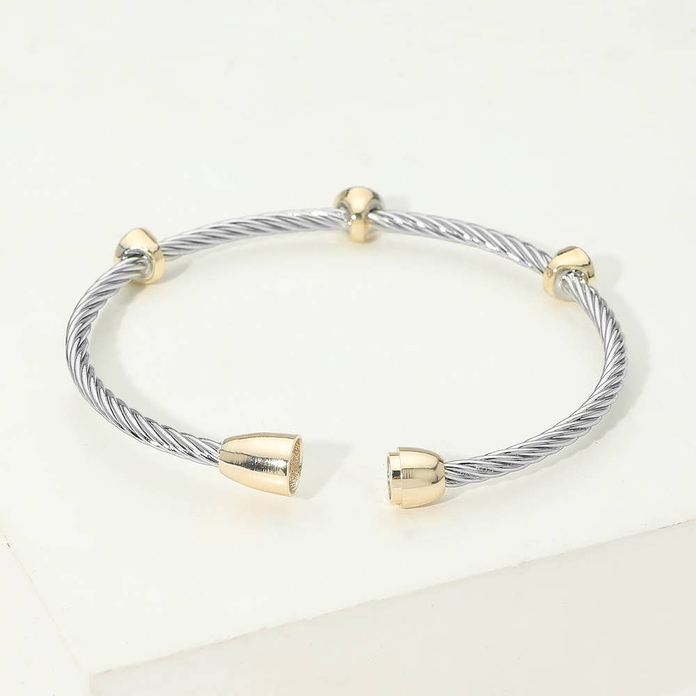 14K Gold Plated Round CZ Bezel Around Twisted Magnetic Bangle Bracelet