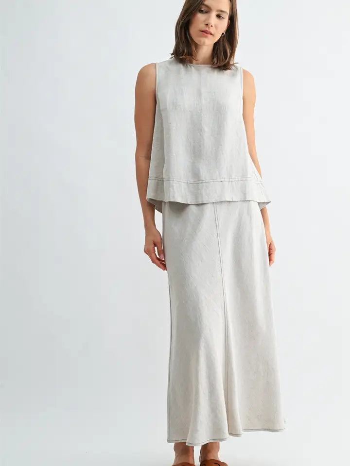 Linen Pleated Tank Skirt Set