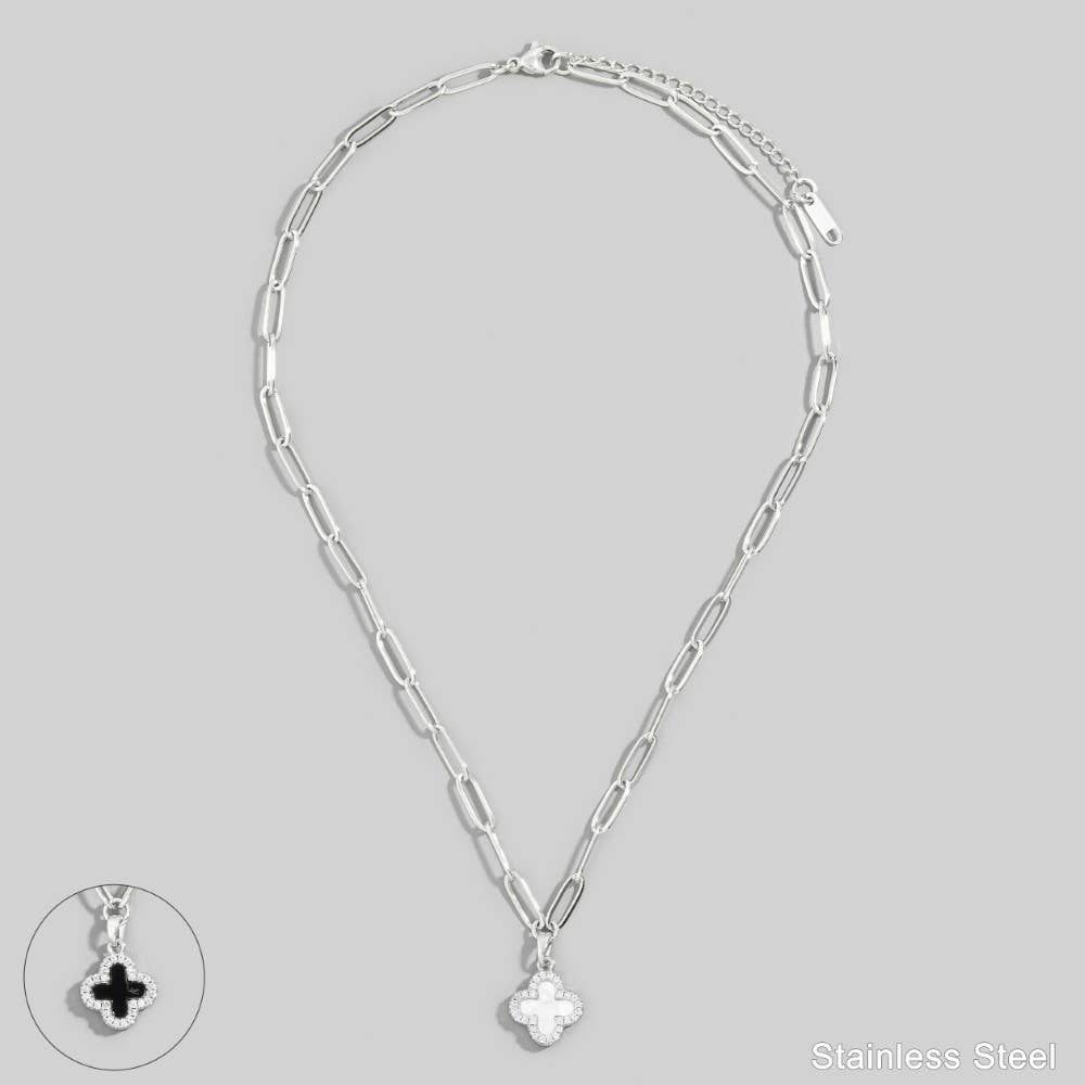 Stainless Steel Two Tone Clover Pendant Necklace