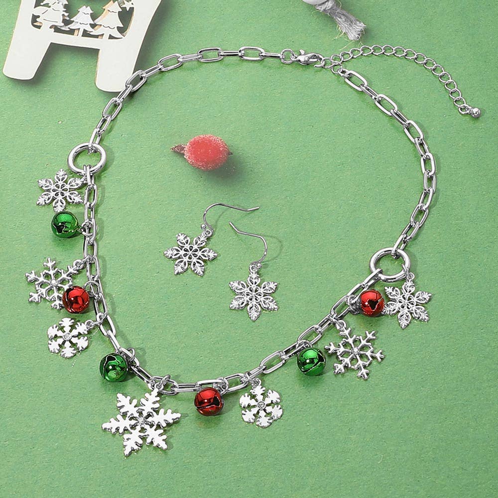 Christmas Snowflake Bauble Charm Station Paperclip Chain Necklace