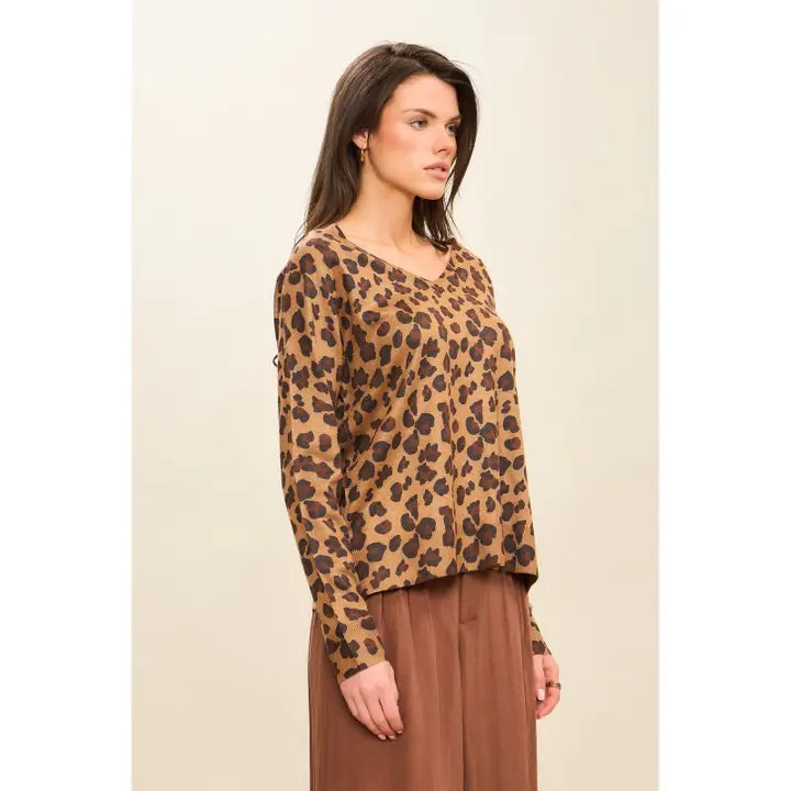 Leopard Lightweight Vneck Pullover Sweater