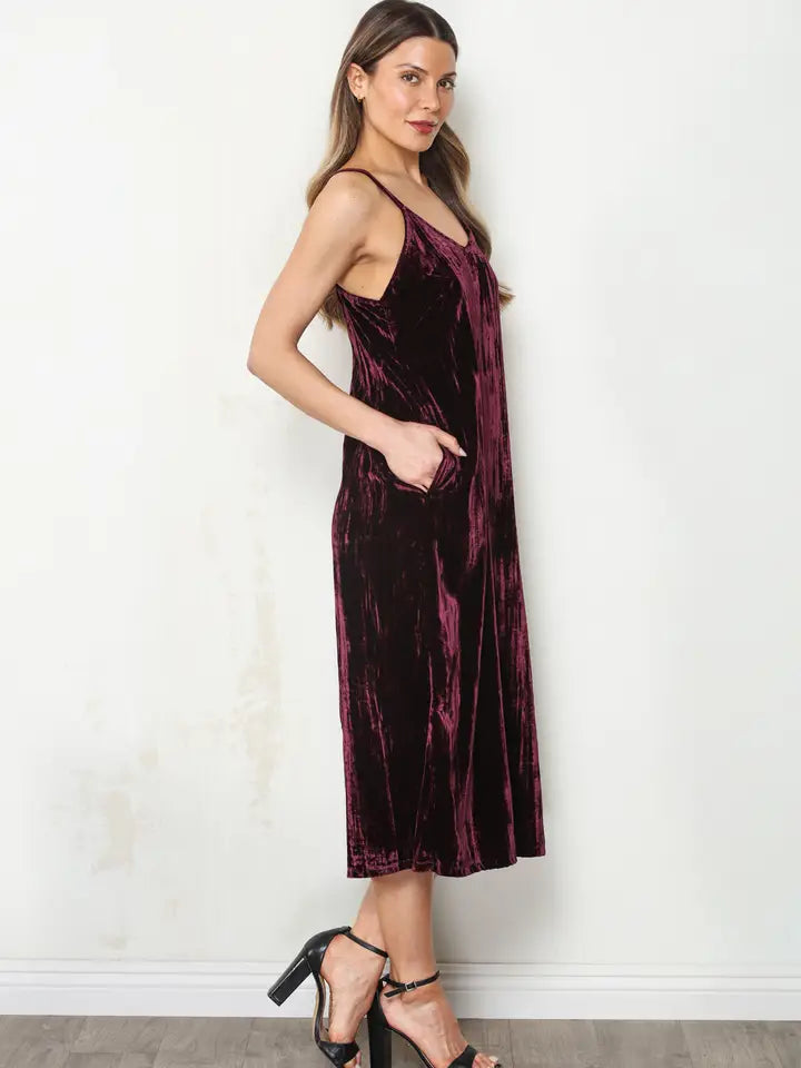 Burgundy Crushed Velvet Tank Dress w/ Pockets