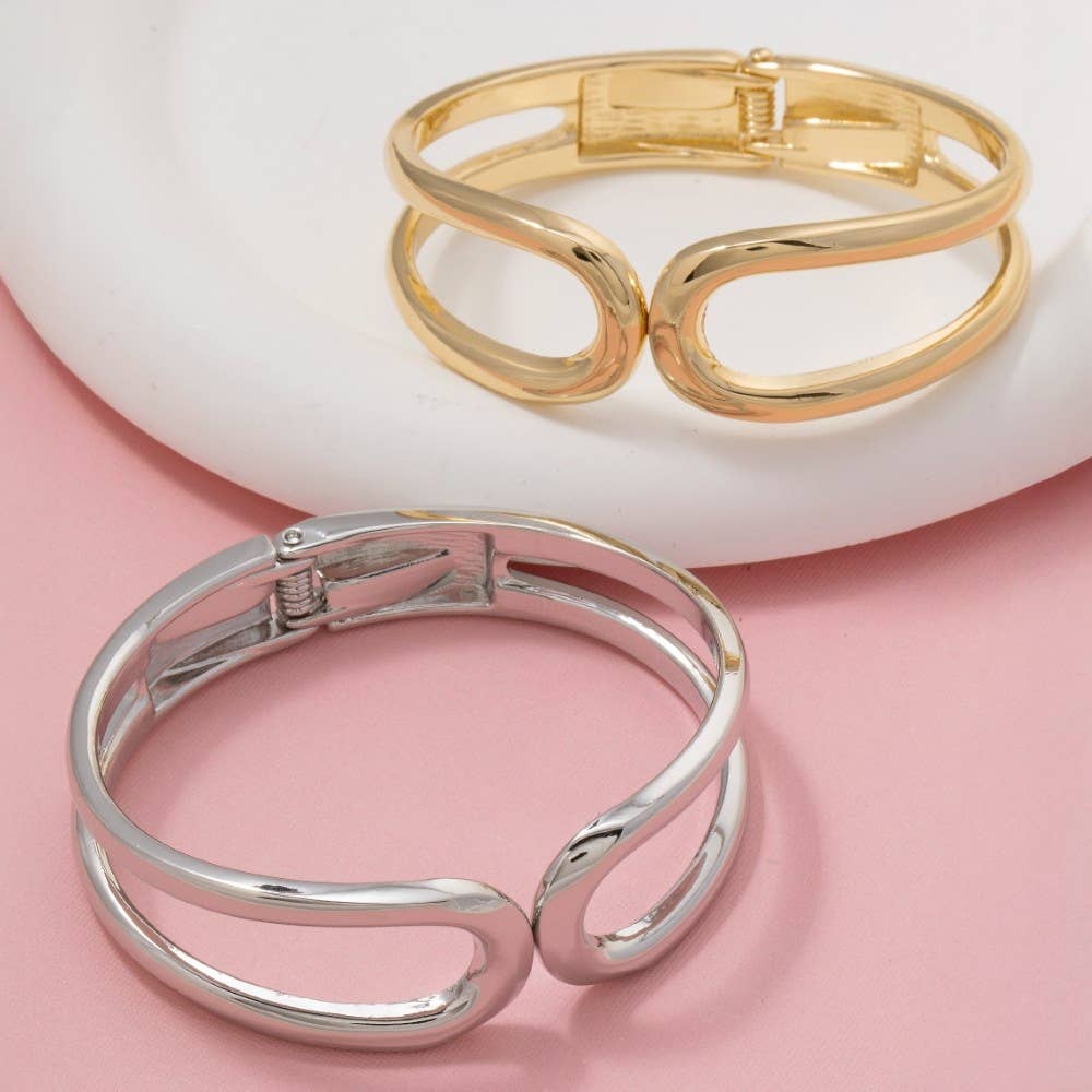 Sculpted Metal Infinity Hinged Bangle Bracelet