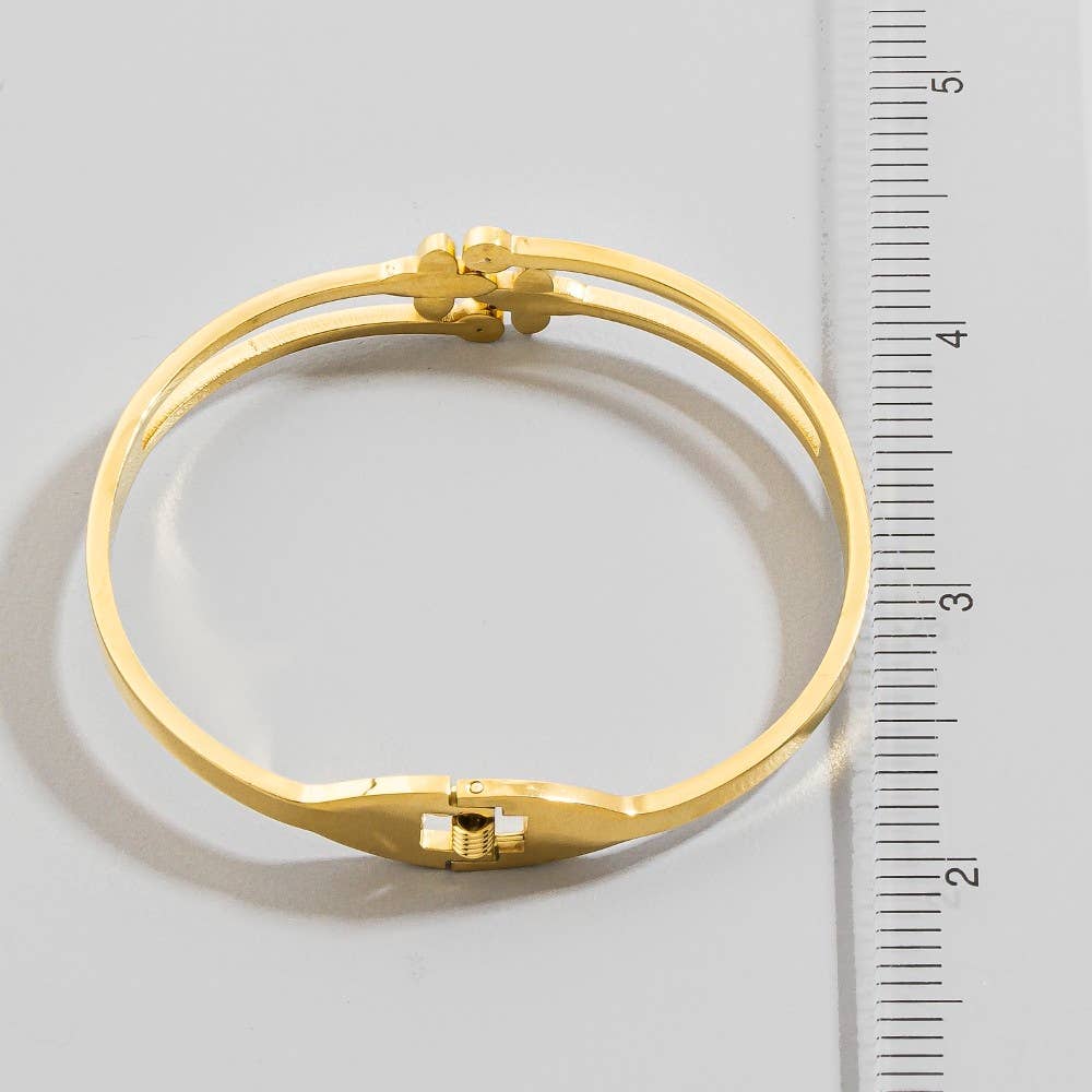 Stainless Steel Double Clover Hinged Bangle Bracelet