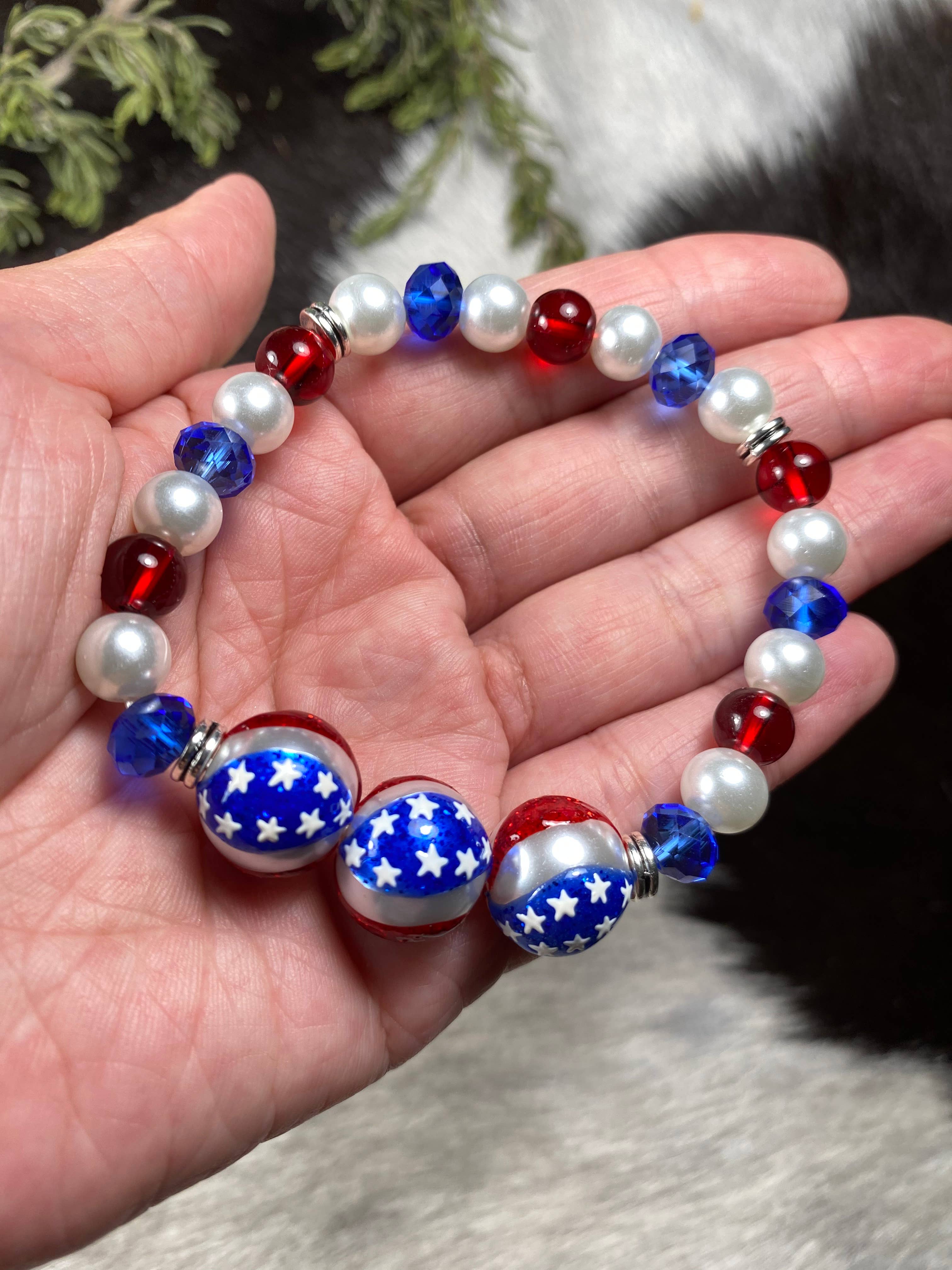 4th of July, Red White Blue Patriotic Stretch Bracelet