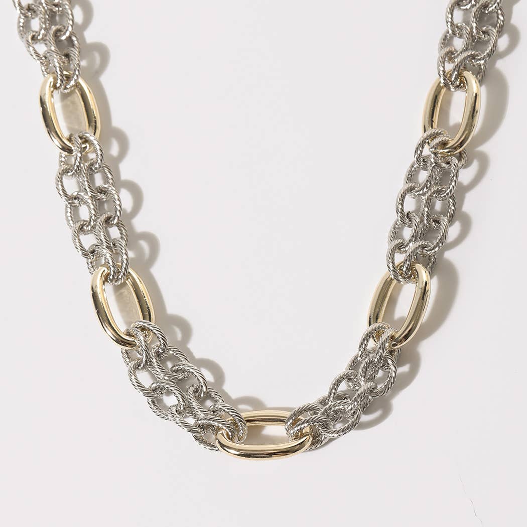 Layered Two-Tone Oval Link Chain Necklace
