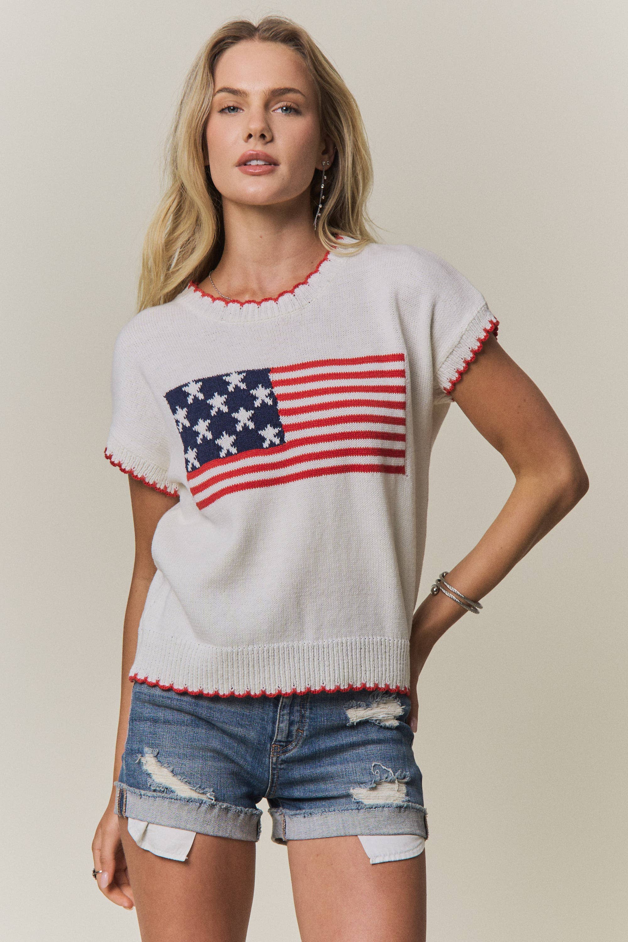 Scallop Edge American Flag Sweater